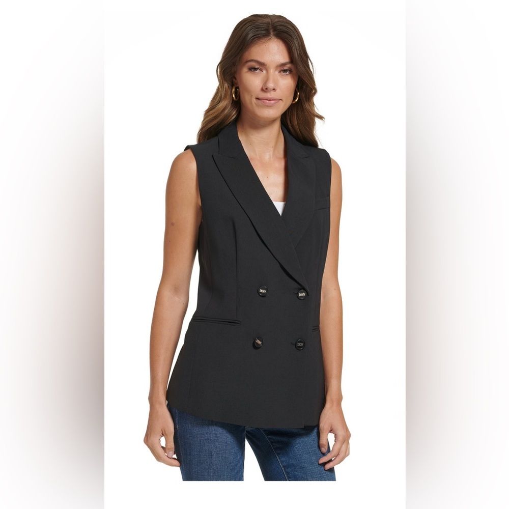 DKNY Black Sleeveless Blazer Vest Double Breasted Size 4